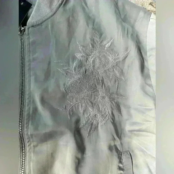 NWT Lunik Satin Silver embroidered Bomber Jacket Size large - Picture 5 of 7